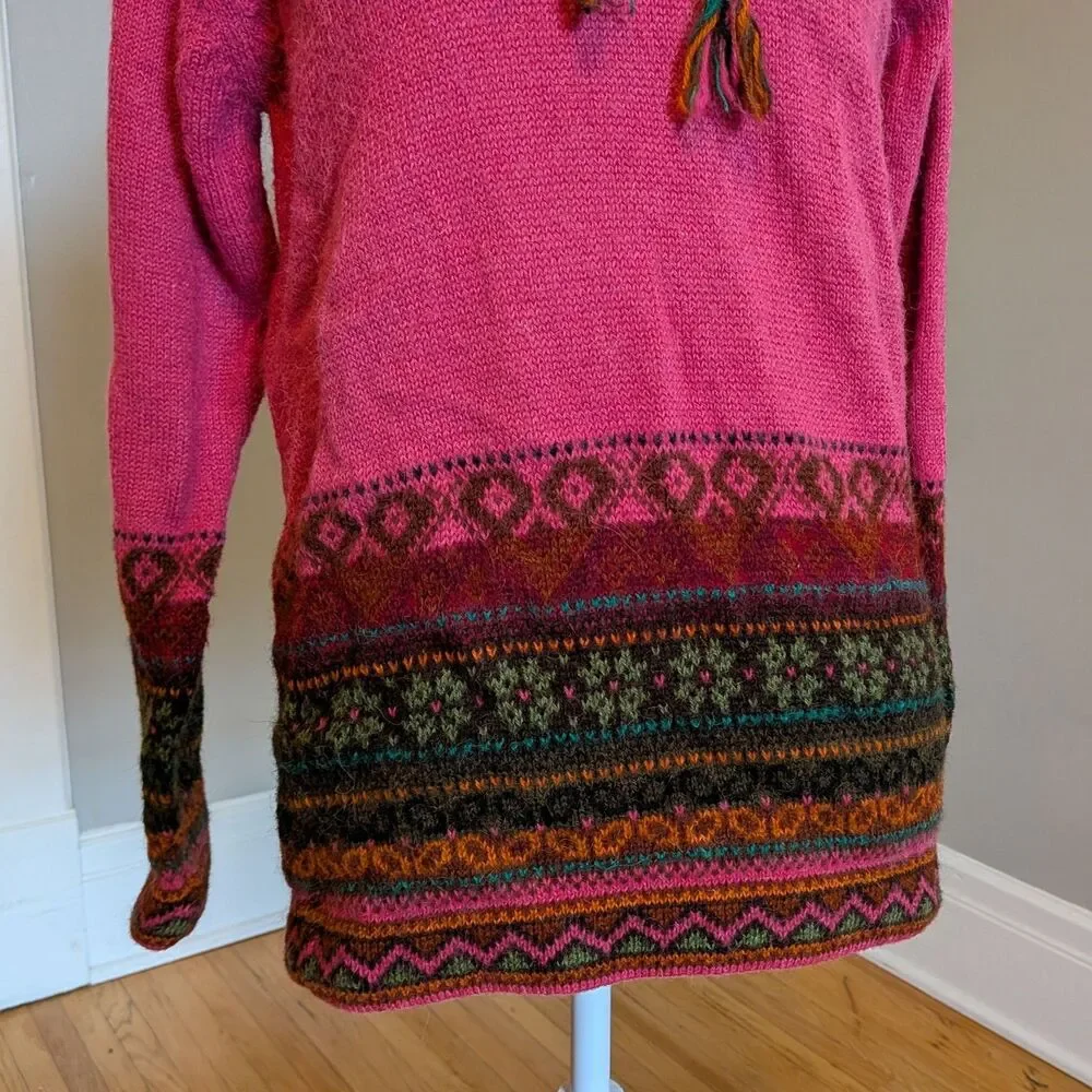 Inka Tradition Baby Alpaca Peruvian Fair Isle Sweater, Hoodie Handmade, Size S